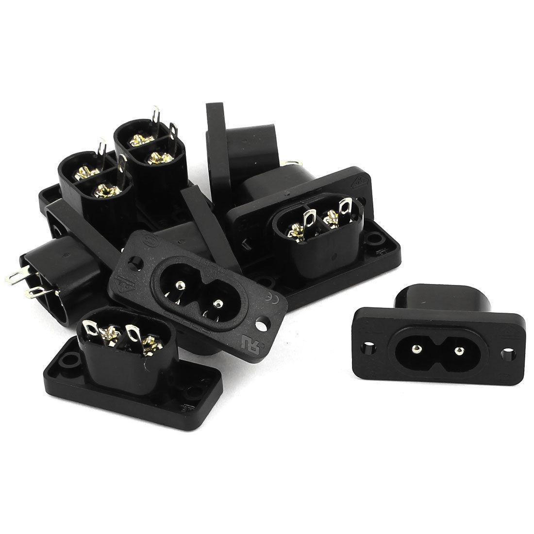 10 Pcs AC 220V 10A IEC320 C8 Screw Mount Male Plug Power Socket Adapter Black