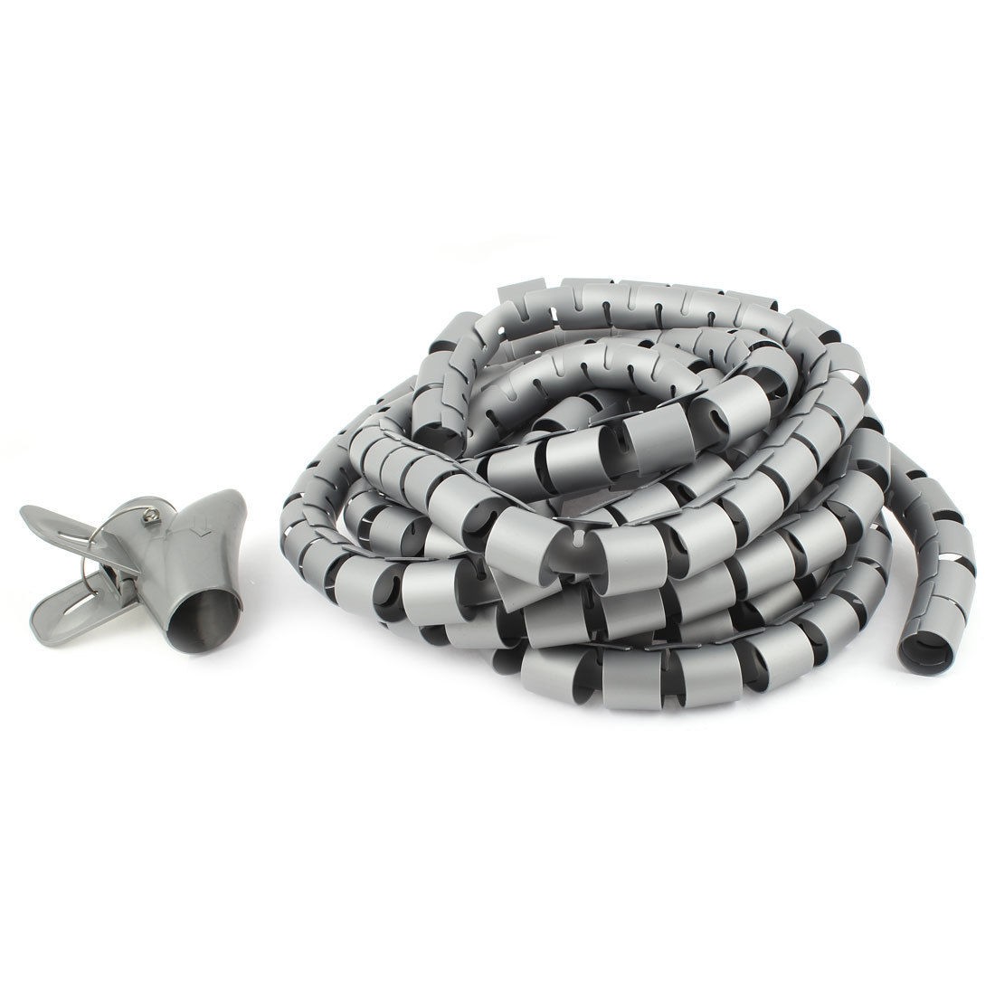 Spiral Tube Cable Wire Wrap Organizer PC Cord Management w Clip 40mmx5m Gray