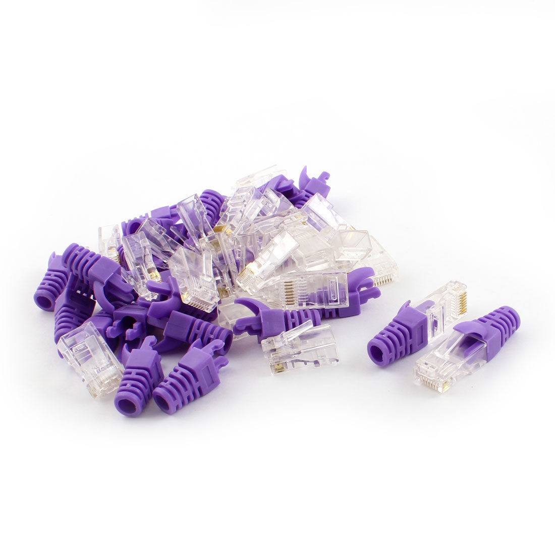 25 Sets RJ45 Network Plug Connector w Purple Boot Cover for Cat5 Cat5e Cable
