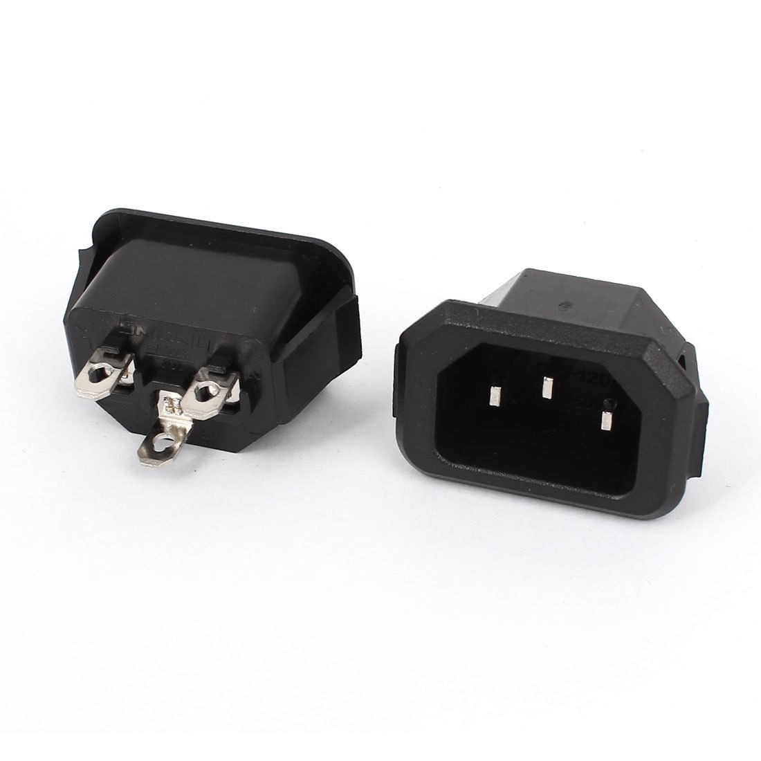 AC 250V 10A Panel Mounted IEC320 C14 3 Pins Power Plug Adapter Connector 2 Pcs