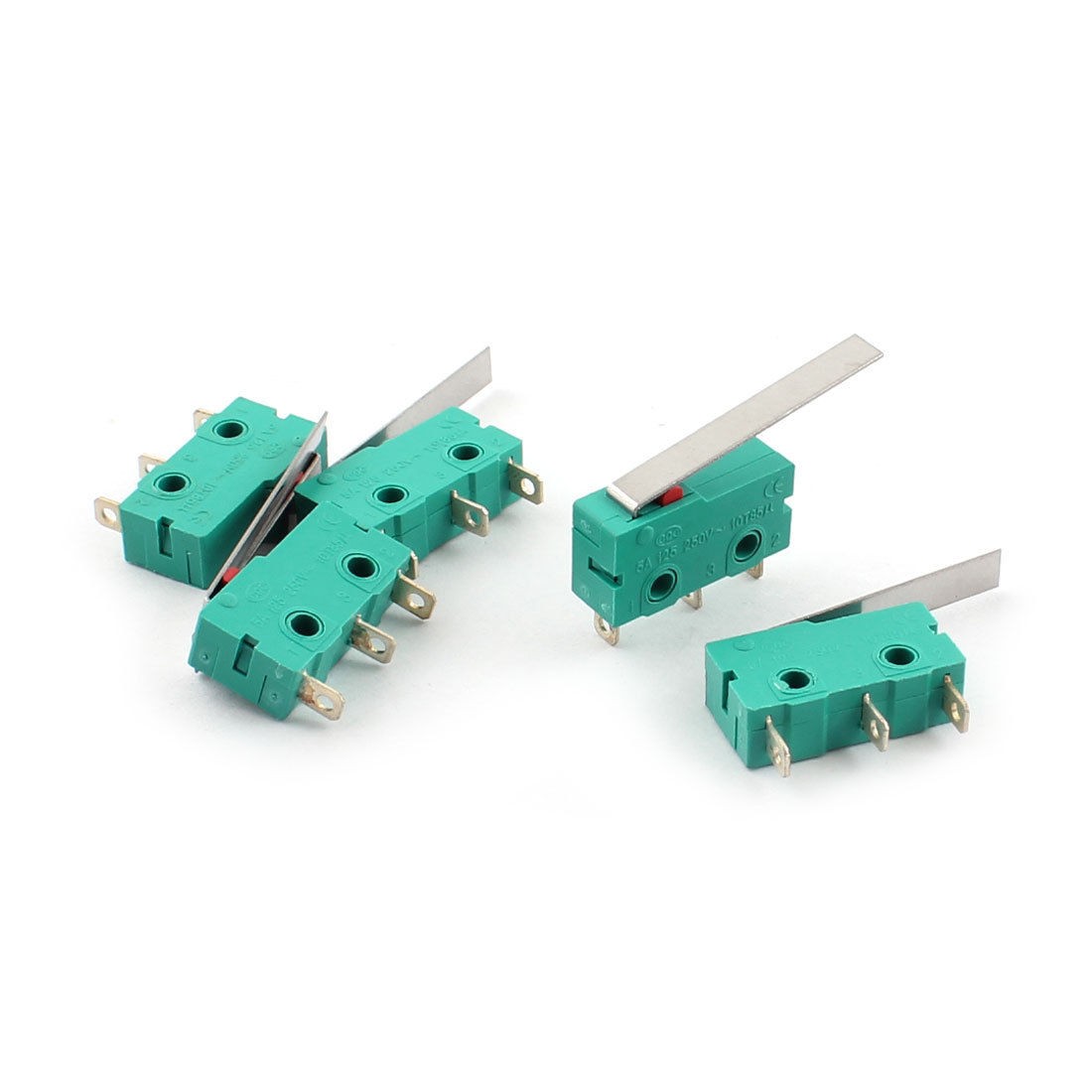 AC 125V 250V 5A SPDT Long Hinge Lever Momentary Green Micro Limit Switch 5Pcs