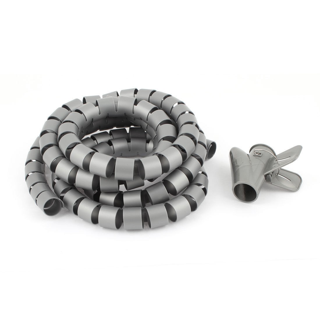 Spiral Tube Cable Wire Wrap Organizer PC Cord Management w Clip 25mmx2m Gray