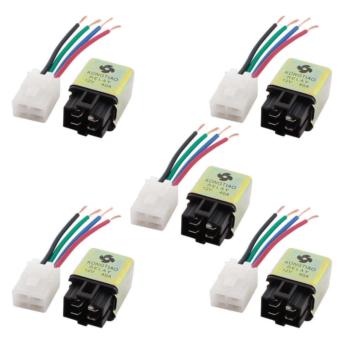 5pcs DC12V 40A Metal Shell Power Relay w Wire Connector for Car Air Conditioner