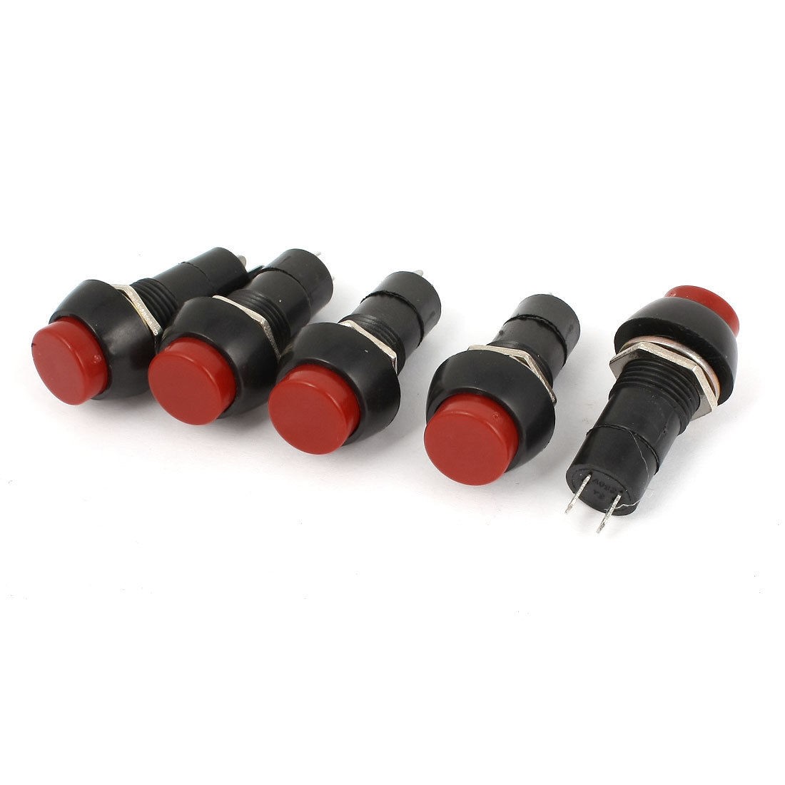 AC 250V 3A 2 Pin SPST Momentary Panel Mount Red Round Push Button Switch 5 PCS