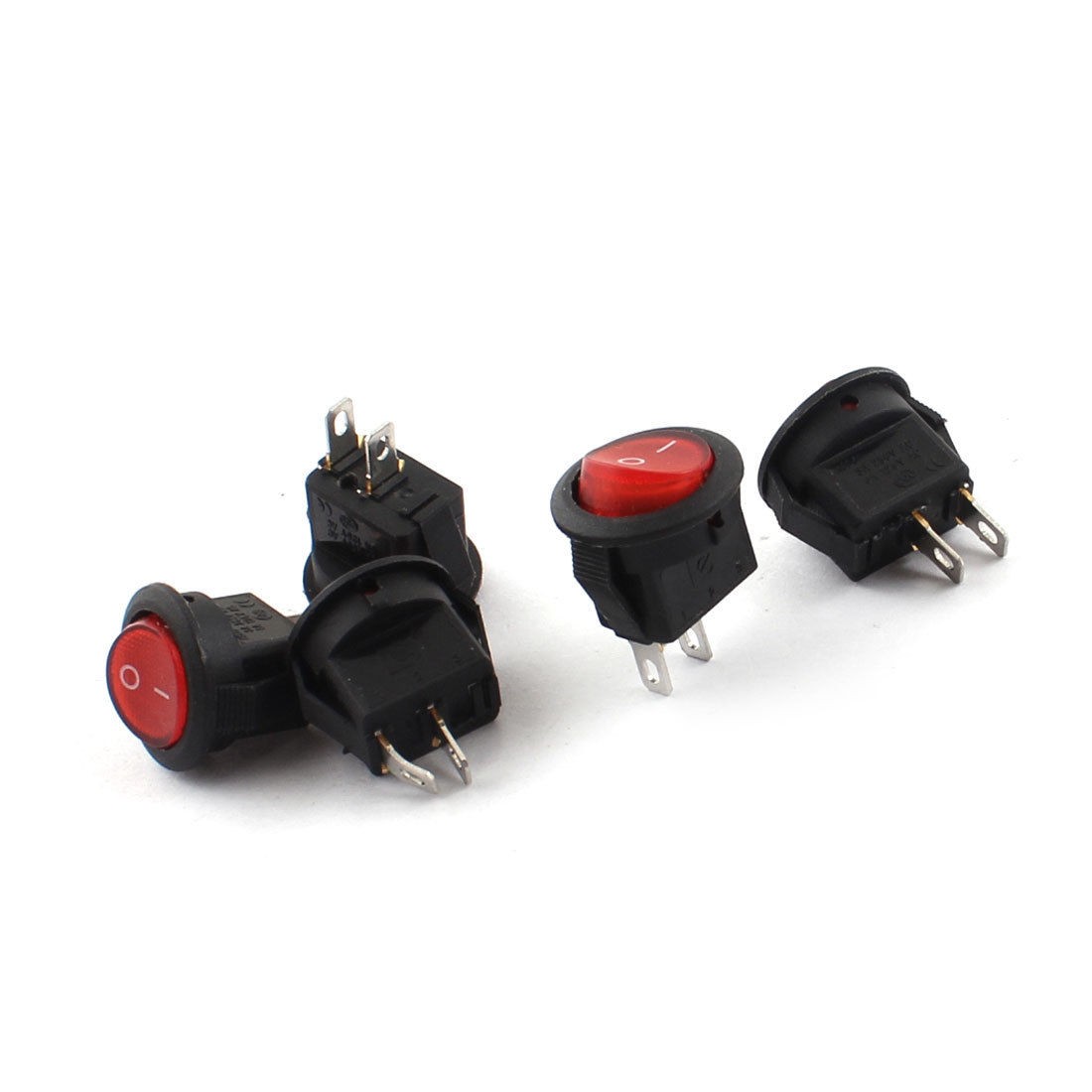 5Pcs AC 125V/250V 6A/3A SPST ON/OFF Red Button Plastic Rocker Switch