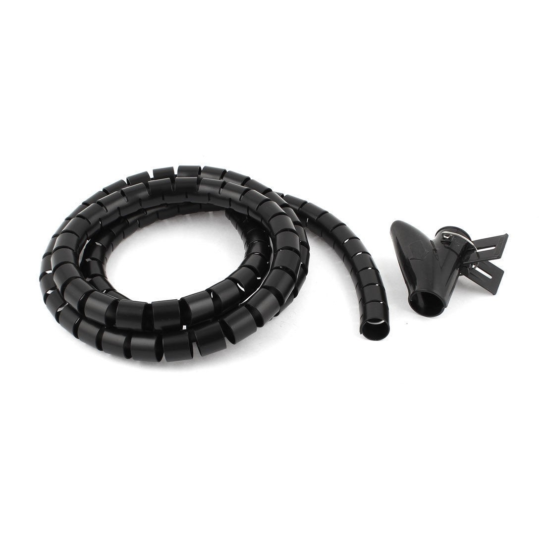 Flexible Spiral Tube Cable Wire Wrap PC Cord Management w Clip 1.5M 5Ft Black