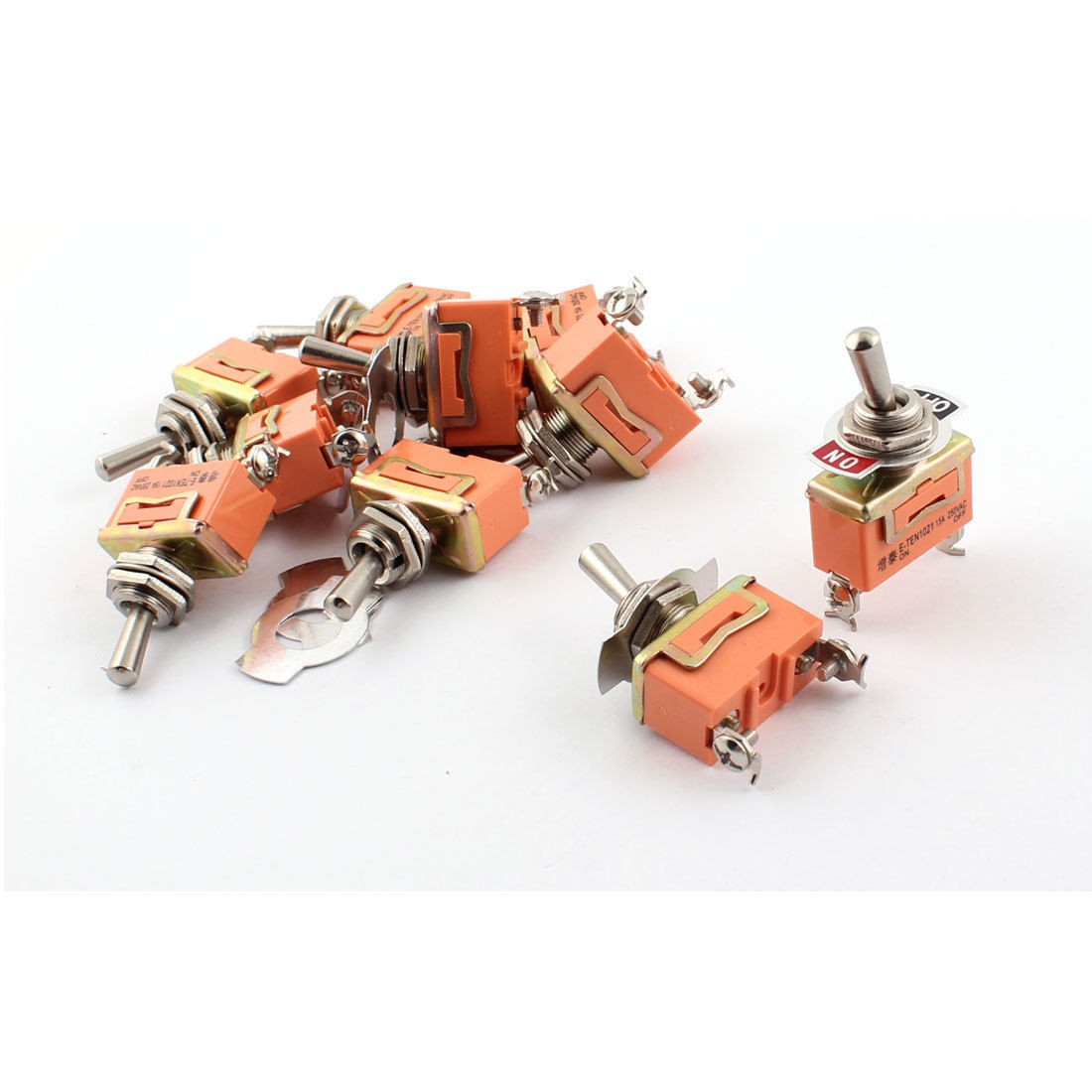 10 x AC 250V 15A 12mm Thread SPST 2 Screw Terminals Toggle Switch Orange