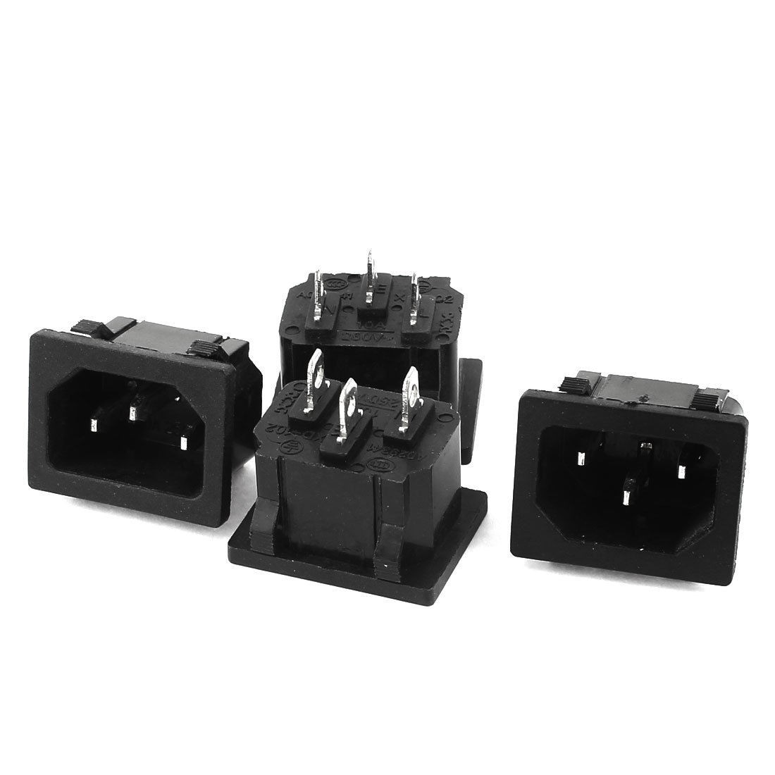 AC 250V 10A IEC320 C14 3 Pin Male Plug Inlet Black Plastic Power Socket 4 Pcs