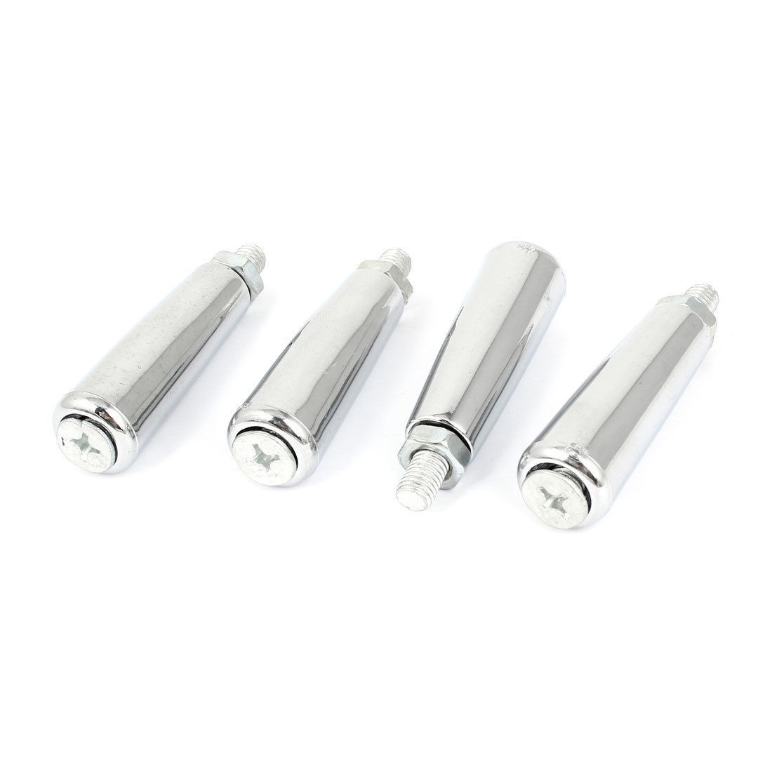 4pcs Universal 8mm M8 Male Thread Metal Revolving Handle Grip Silver Tone