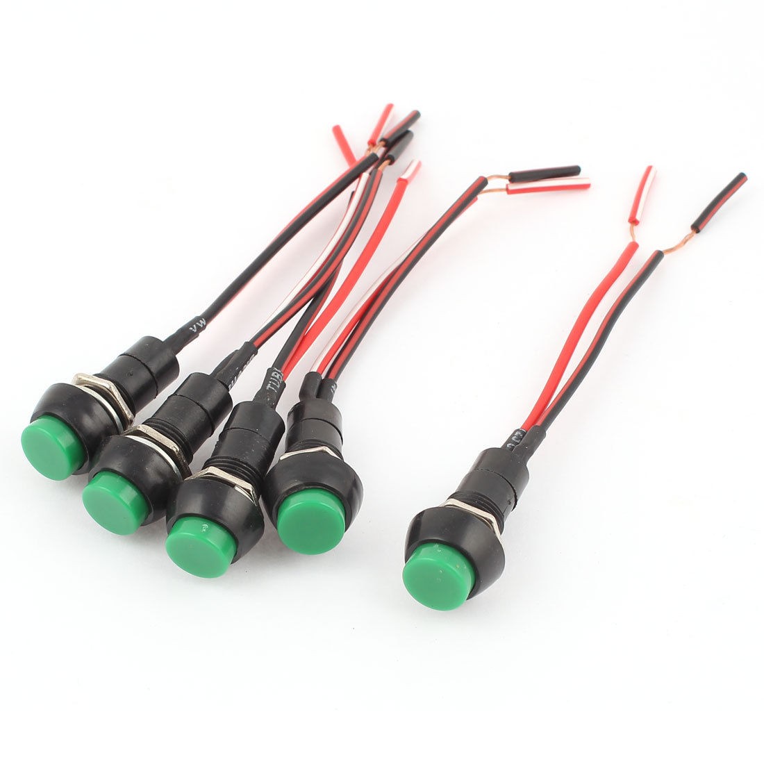 5 Pcs Green Flat Cap Latching SPST 2 Wire Push Button Switch AC 250V 3A