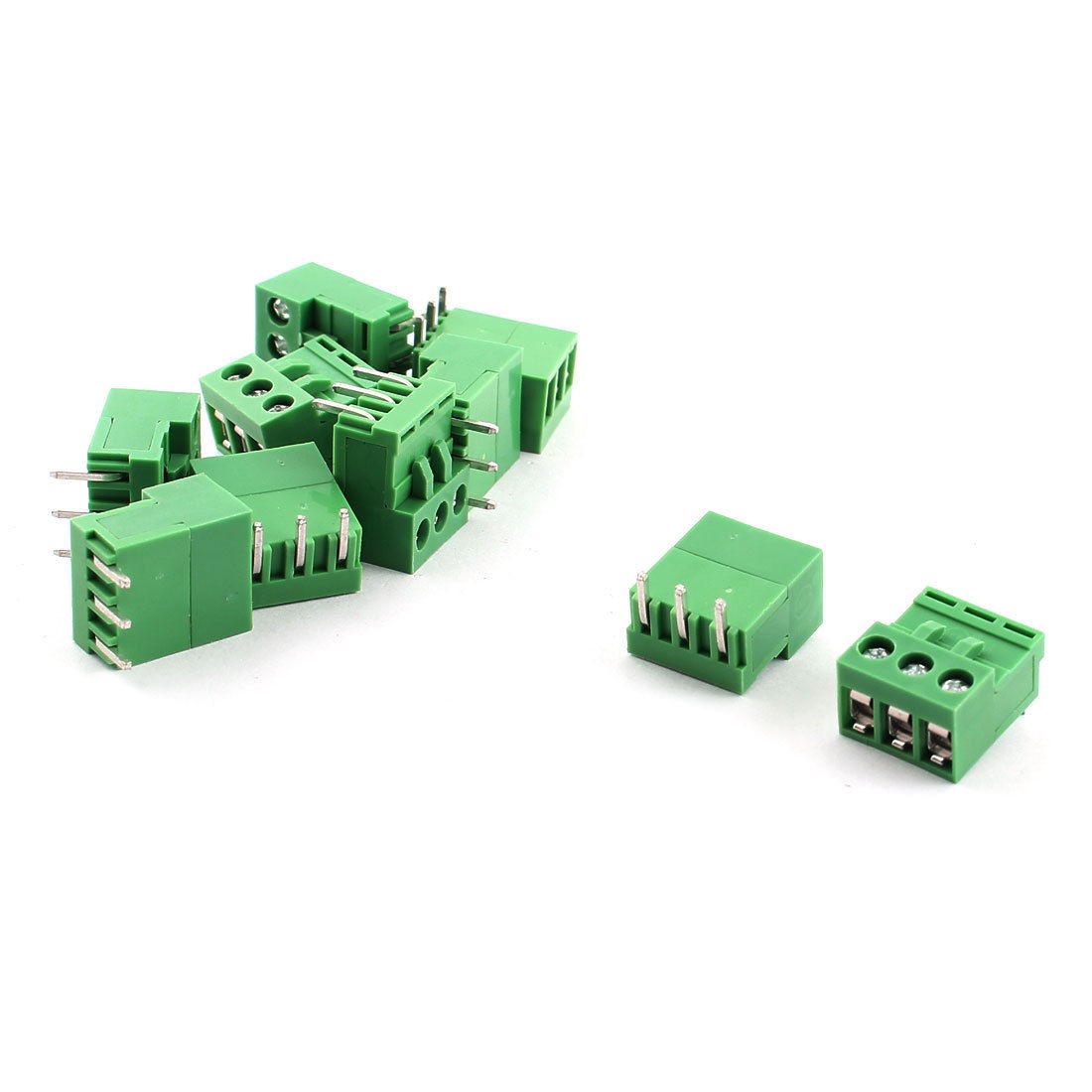 AC 300V 10A 3 Pins 3 96mm Pitch PCB Screw Terminal Block Connector Green 10 Pcs