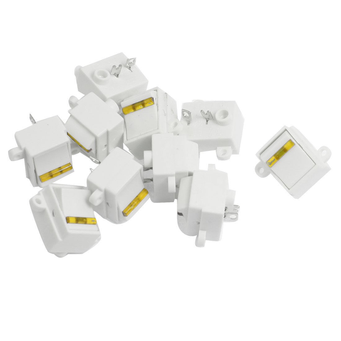 10 x Yellow White 125V 13A 250V 10A 2 Terminal SPST on Off Rocker Switches
