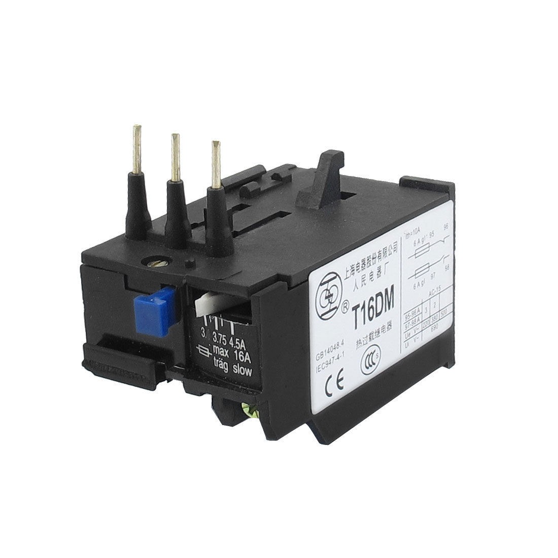 T16DM 3 Pole 3A 4 5A Current Range Motor Thermal Overload Relay 1NO 1NC