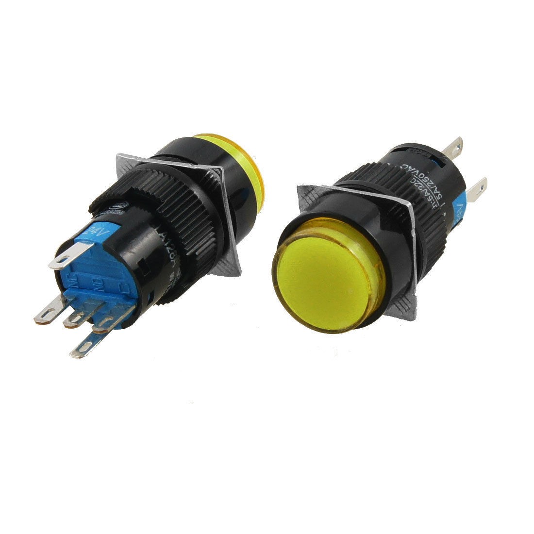 5 Pcs DC 24V Yellow Light Latching SPDT Round 16mm Push Button Switch AC 250V 5A