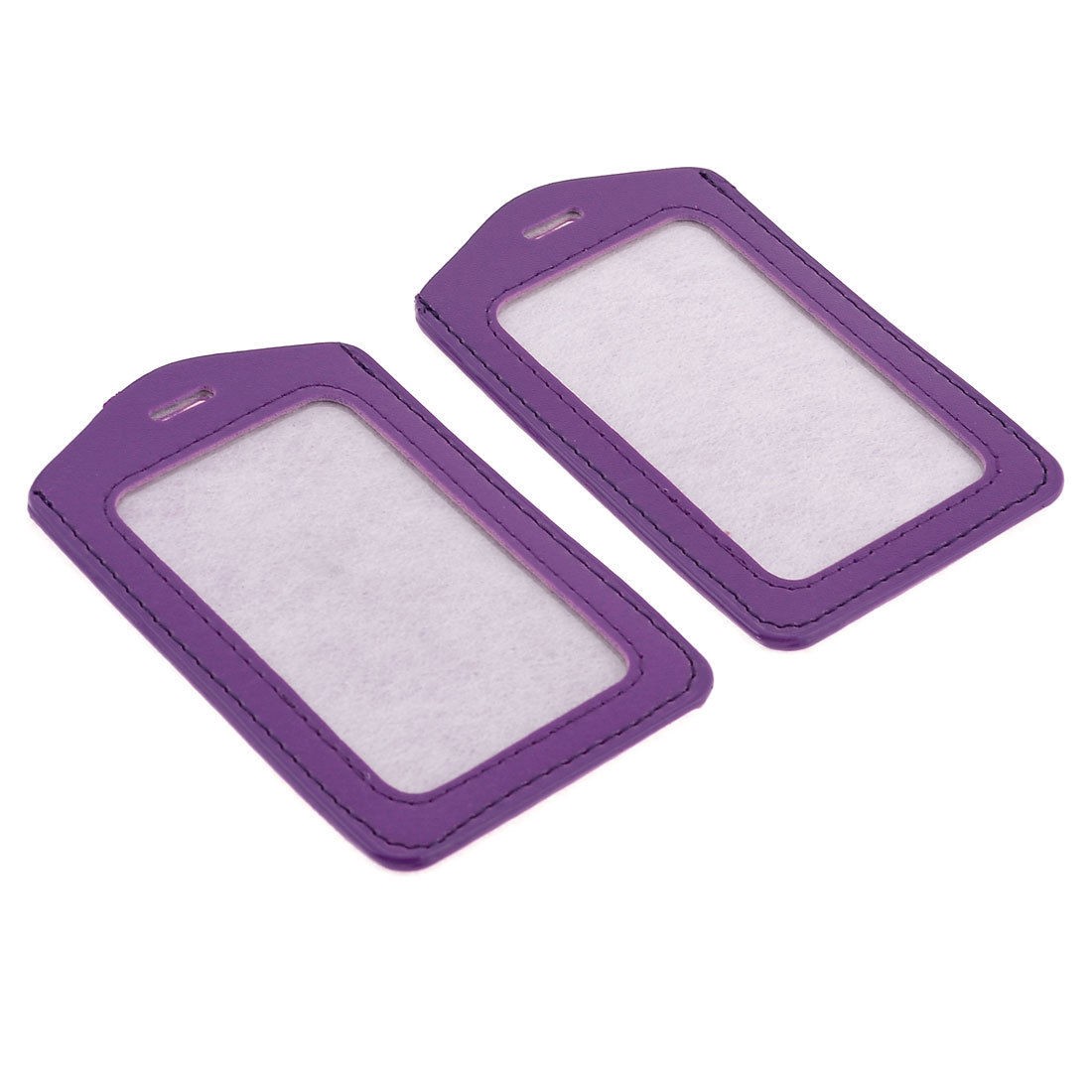 2 Pcs Purple Faux Leather Clear Plastic Work Badge Card Holder