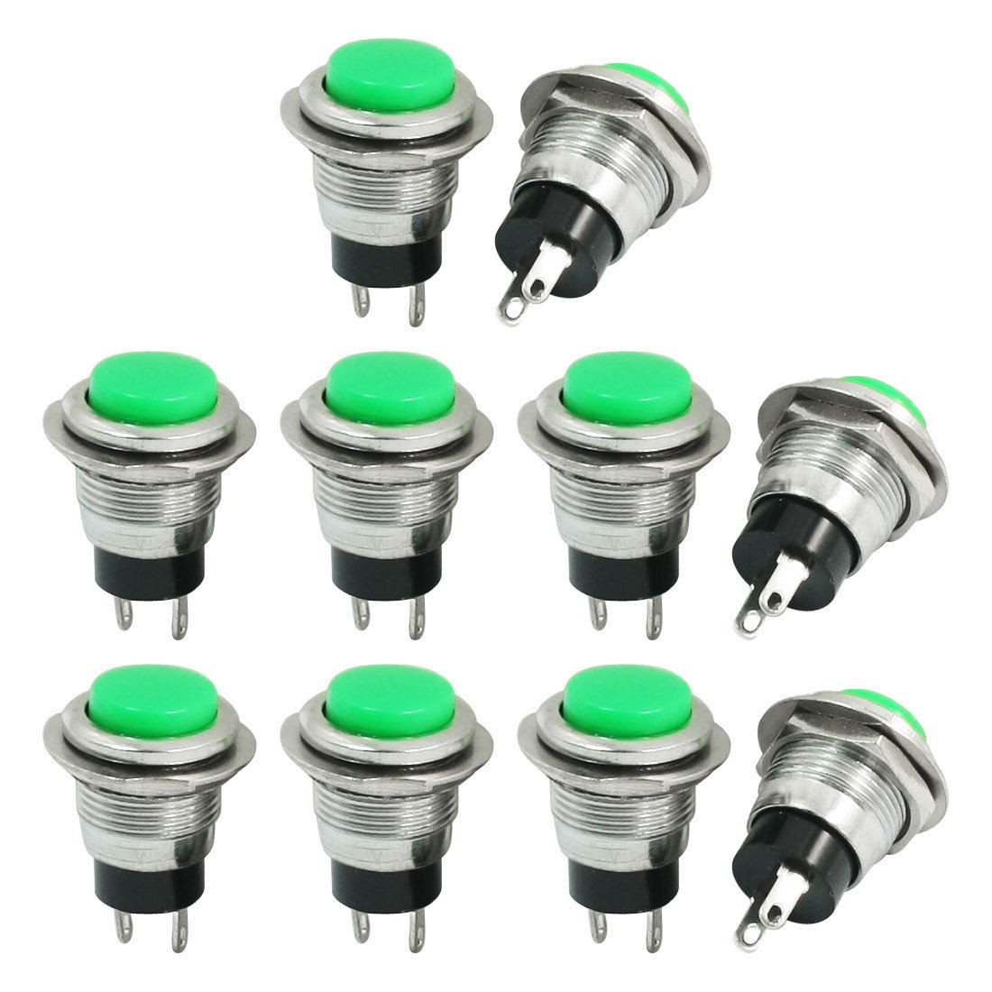 10pcs AC125V 6A 250V 3A Green Momentary SPST 2 Terminals Pushbutton Switch
