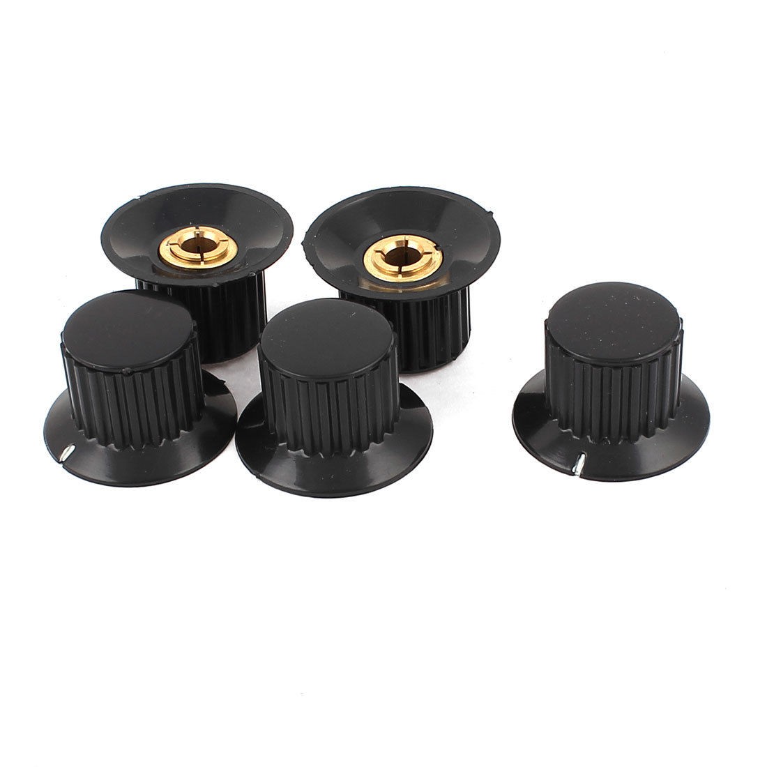 5pcs Black Ribbed Grip 6mm Split Shaft Potentiometer Control Knobs