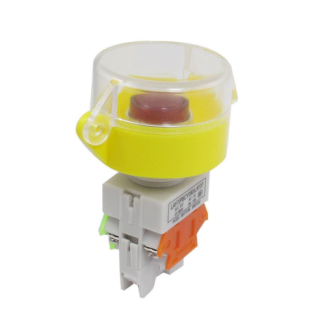 DC 24V Red Illuminated Lamp 1NO 1NC DPST Latching Clear Cover Push Button Switch