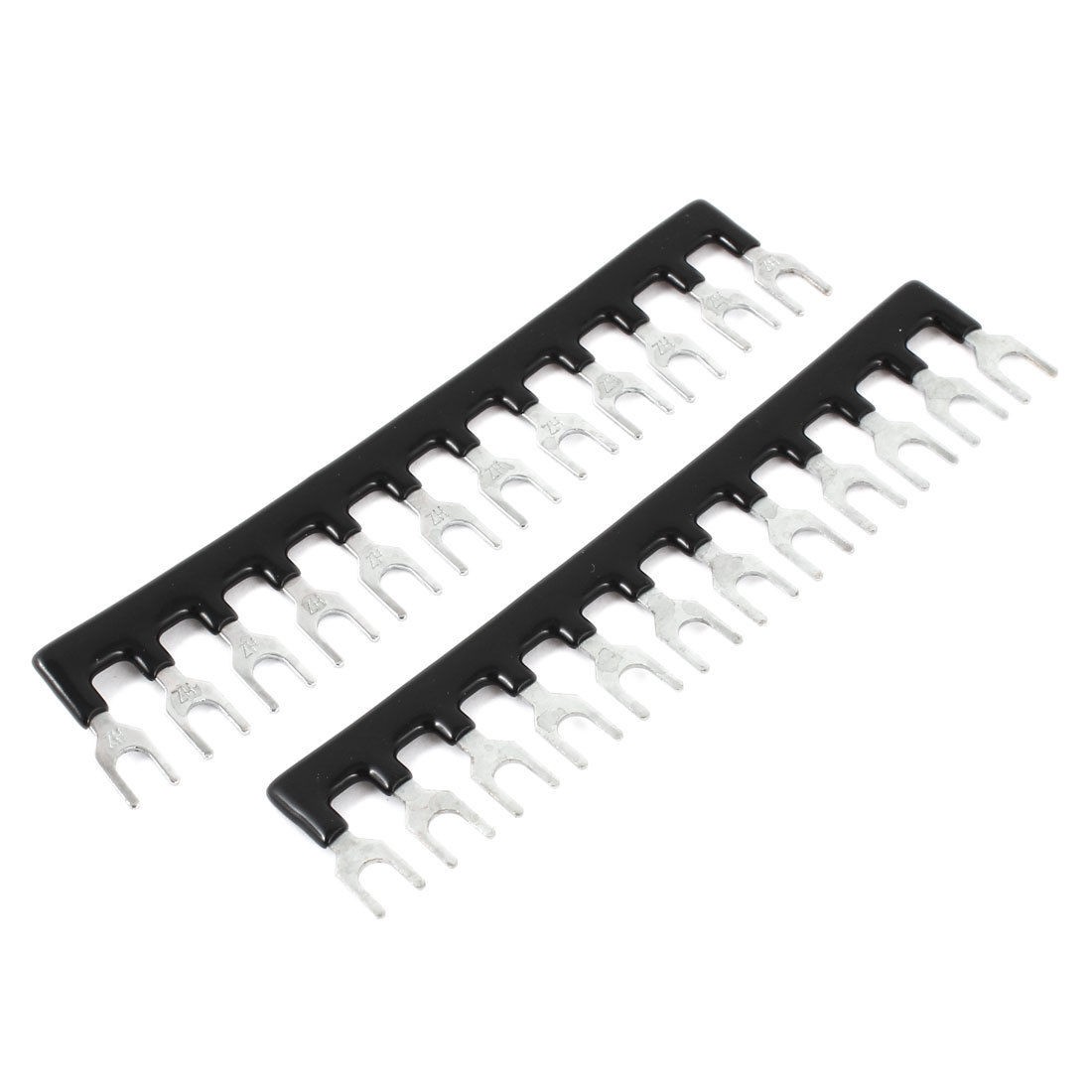 2pcs Fork Type 12 Postions Terminal Strip Block Black 400V 10A