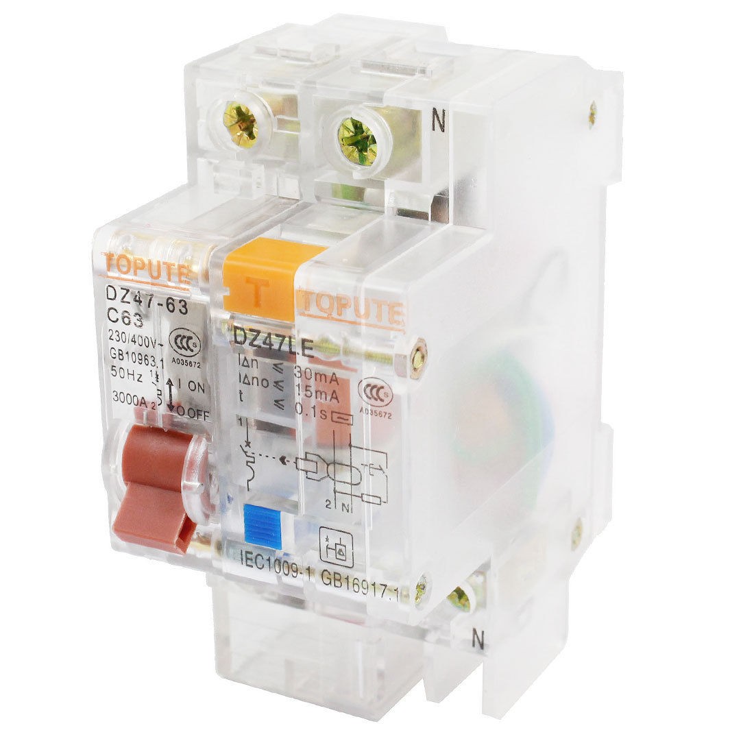 35mm DIN Rail Mounted Residual Current Circuit Breaker AC 230 400V 63A