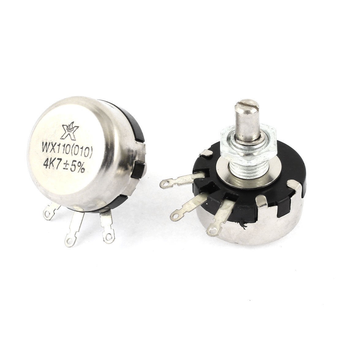 2 Pcs Round Shaft Rotary Taper Single Carbon Potentiometer 4 7K Ohm 2W WX110 010