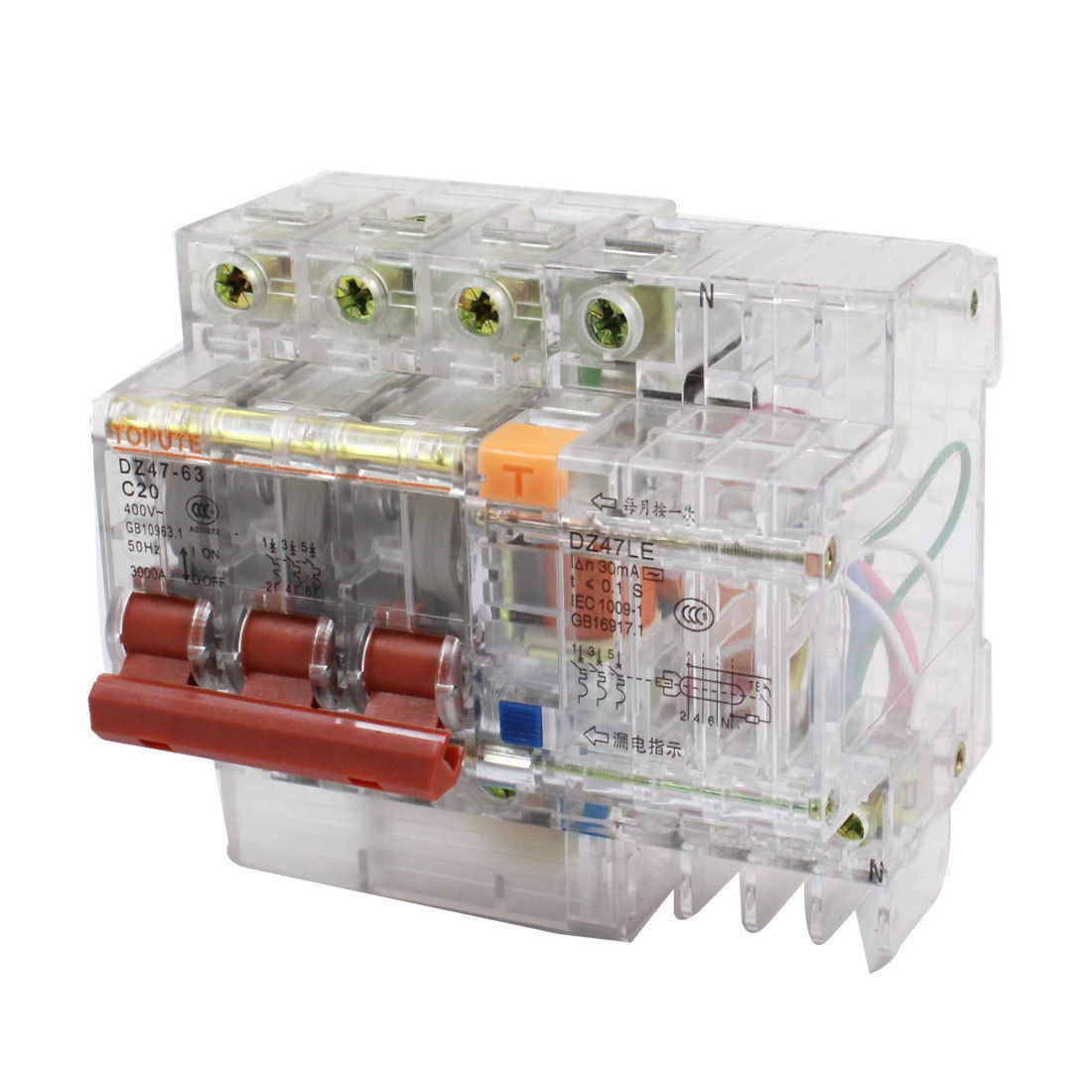 DZ47 63 3 Pole 3000A Overload Protection Circuit Breaker 20A AC 400V