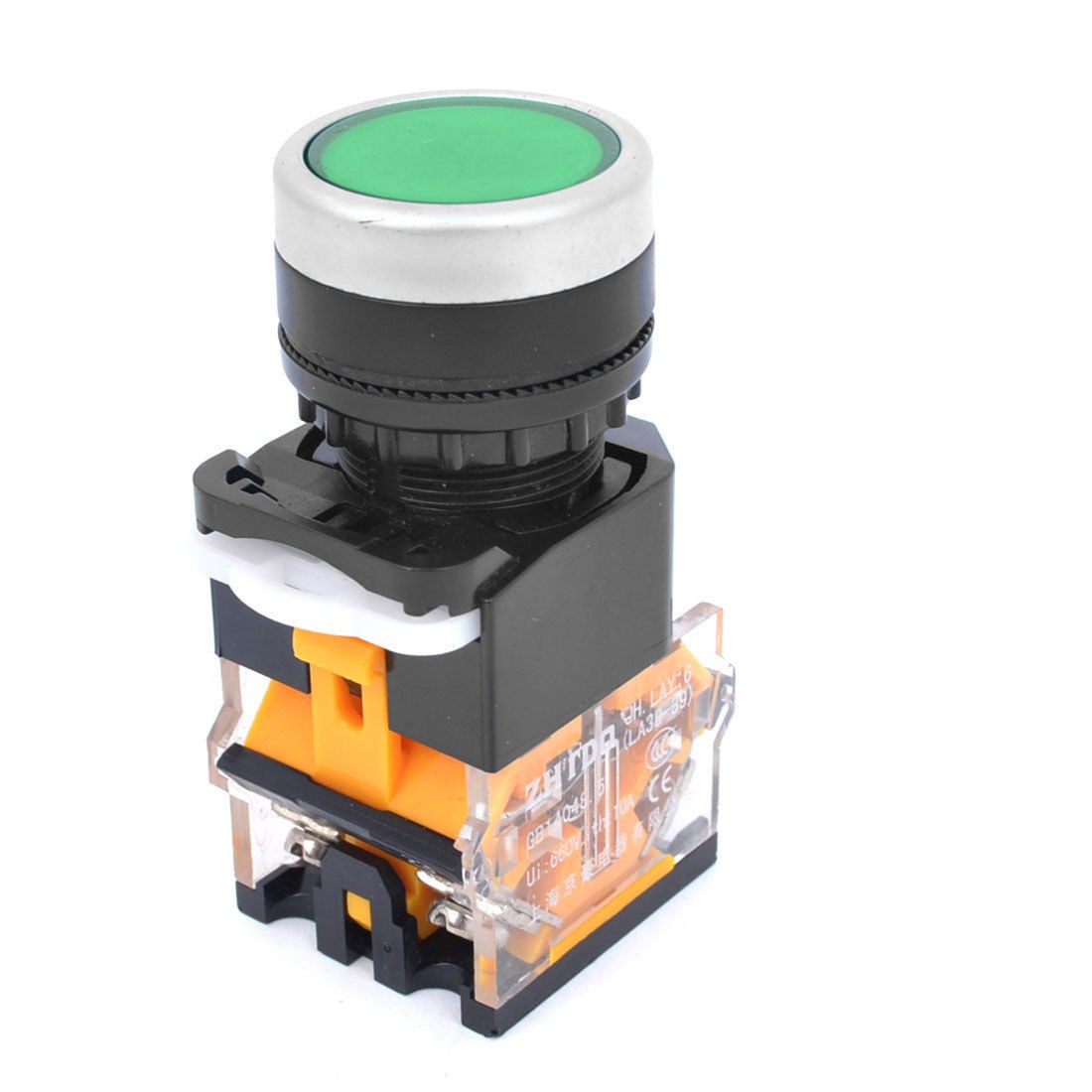 Green Indicator Momentary 1NO 1NC DPST Flat Push Button Switch 660V 10A