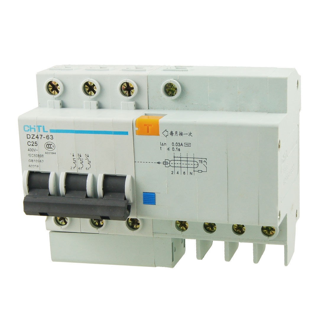 DZ47-63 C25 3 Pole 25A Mini Circuit Breaker + Earth Leakage Circuit Breaker