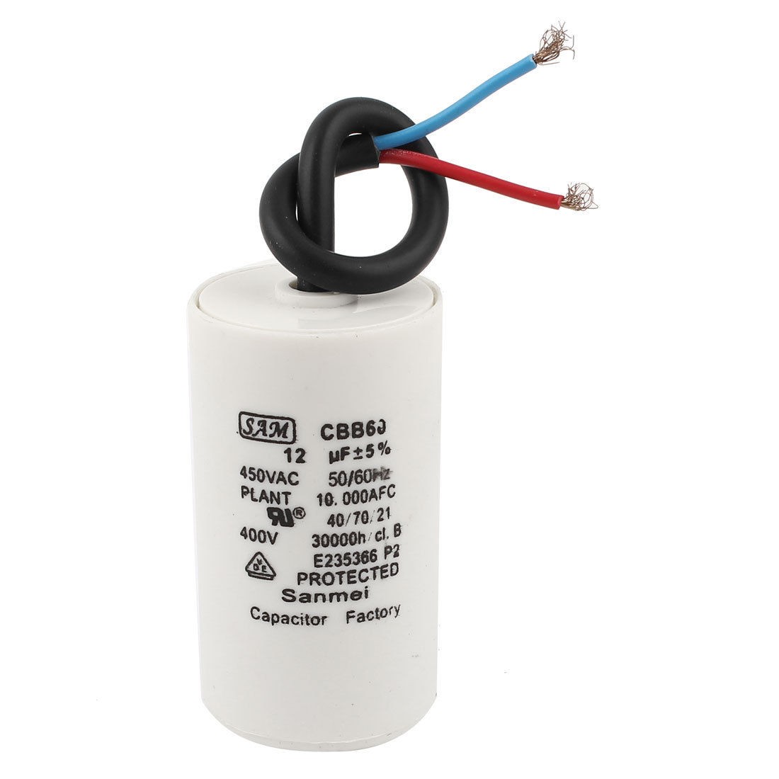 CBB60 12uF Wire Lead Cylinder Motor Running Capacitor AC 450V