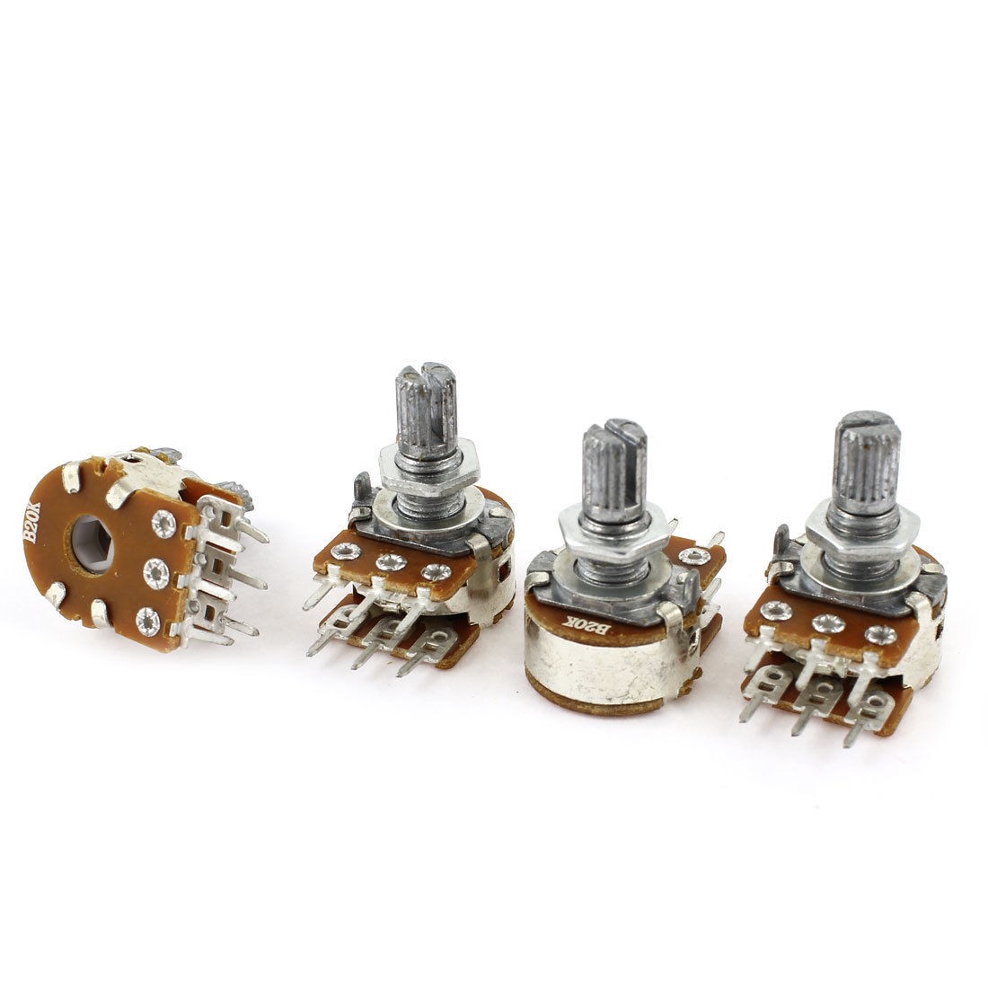 4pcs 20K Ohm 15mm Shaft B Type Linear Dual Rotary Rotatable Taper Potentiometer