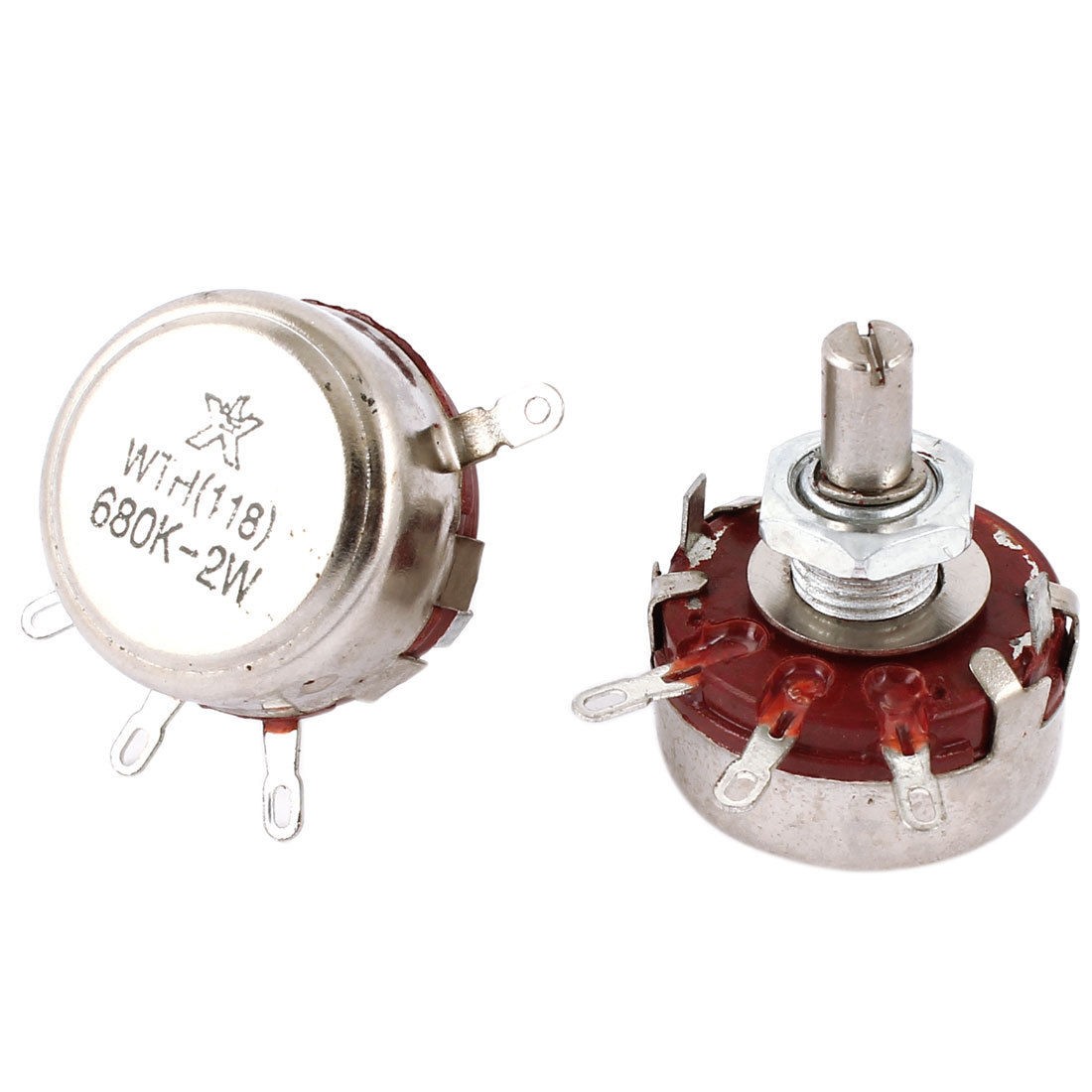 WTH118 680K Ohm 2W 6mm Shaft 4 Terminals Carbon Rotary Potentiometer 2pcs