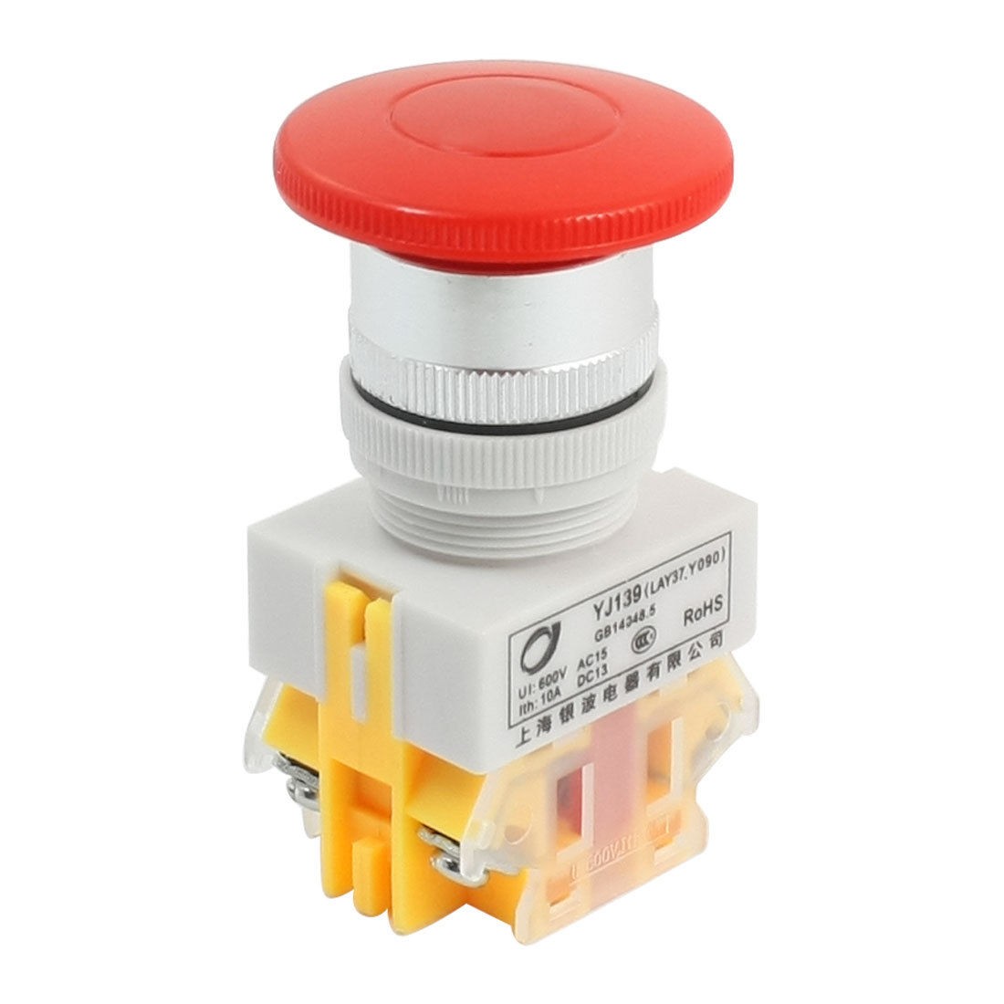 DPST 24mm Mount Momentary Red Mushroom Push Button Switch 600VAC 10A
