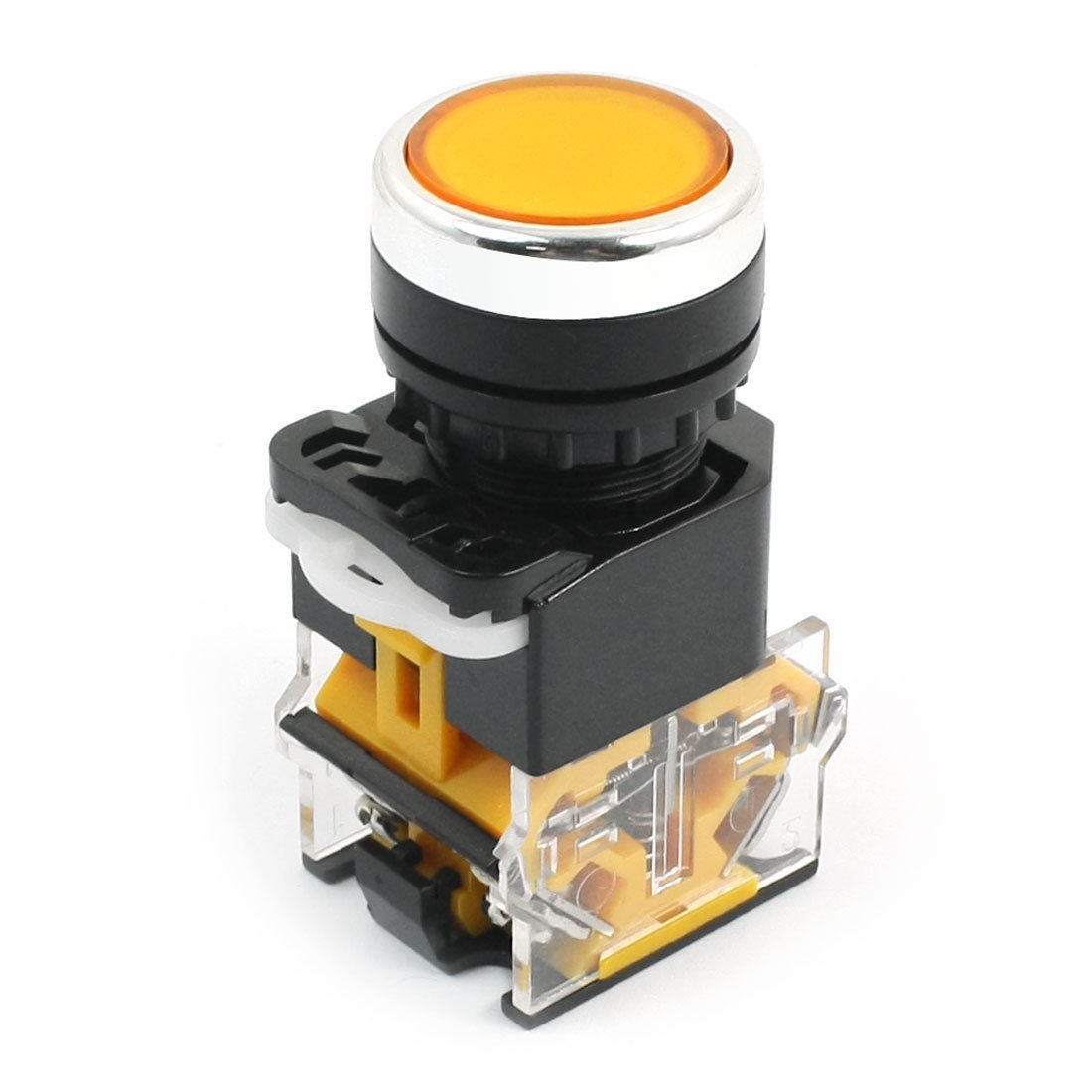 Yellow Locking DPST 4 Screw Terminals Push Button Switch 10A 380V