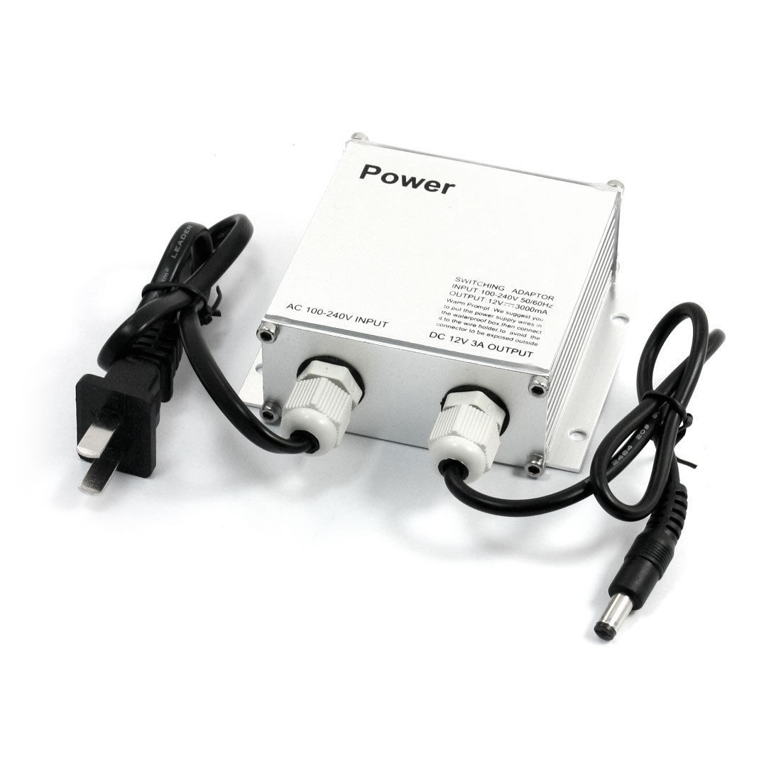 US Plug AC100 240V to DC 12V 3A Metallic Rectangle Case Power Switching Adapter