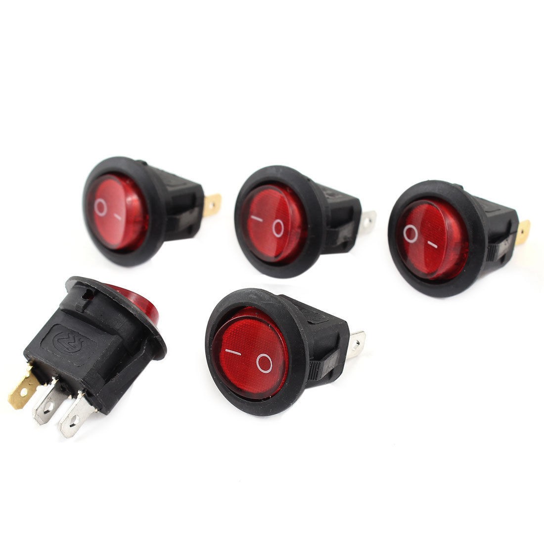 5 Pcs AC 125V 10A 250V 6A SPST Red Indicator 3 Pin Snap in Rocker Switch