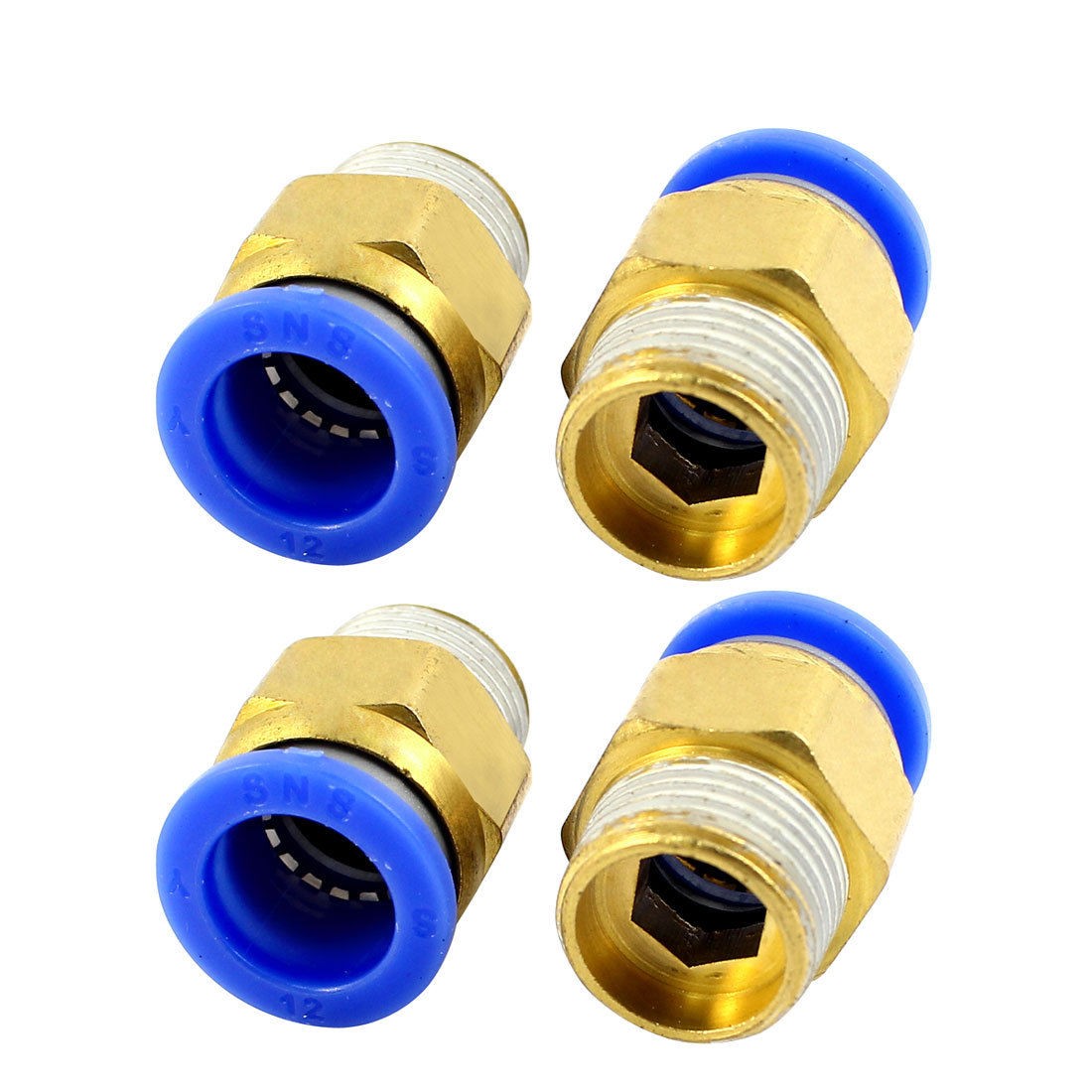 3 8PT Thread 12mm Tube Dia Pneumatic Straight Quick Fitting Connector 4pcs