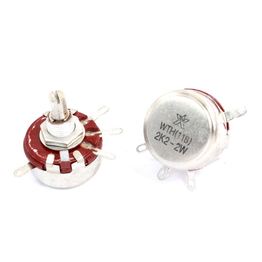 2 Pcs 2 2K Ohm 2W Round Shaft 4 Terminal Rotary Carbon Potentiometer WTH118
