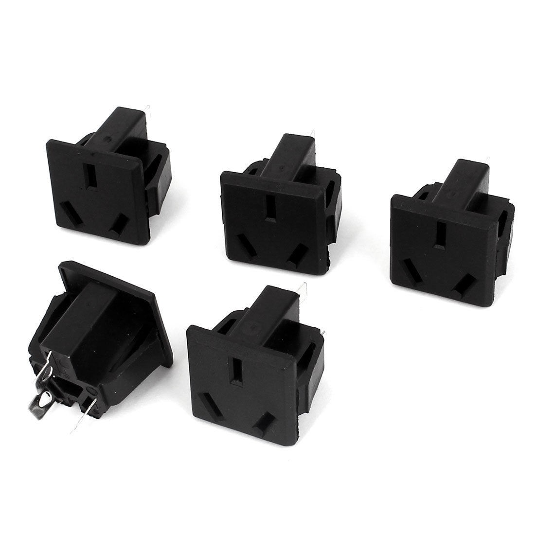 AU Plug AC 250V 16A 3 Pin Panel Mount Power Socket Connector Black 5 Pcs