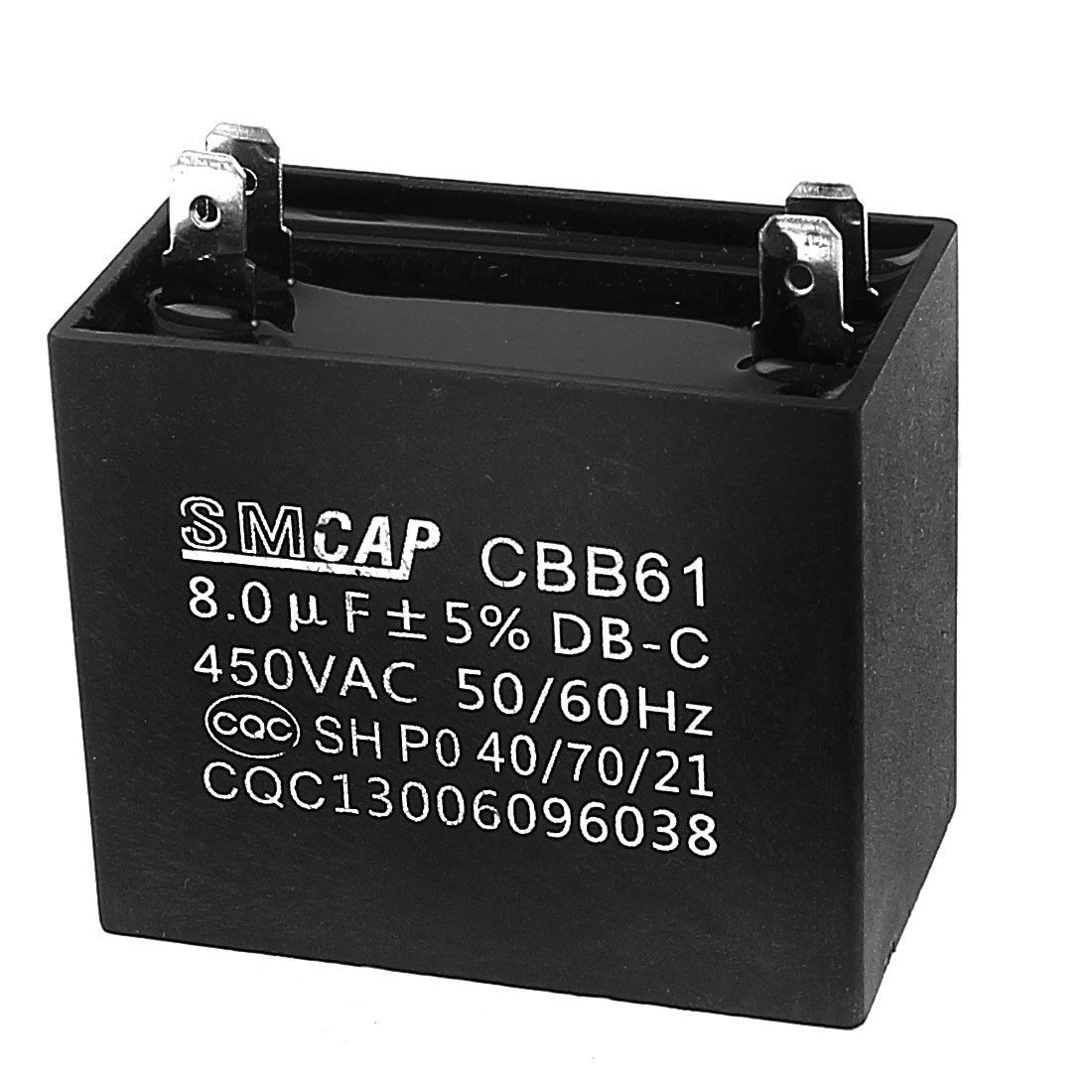 CBB61 4 Soldering Pin Polypropylene Film Motor Capacitor 8uF AC 450V