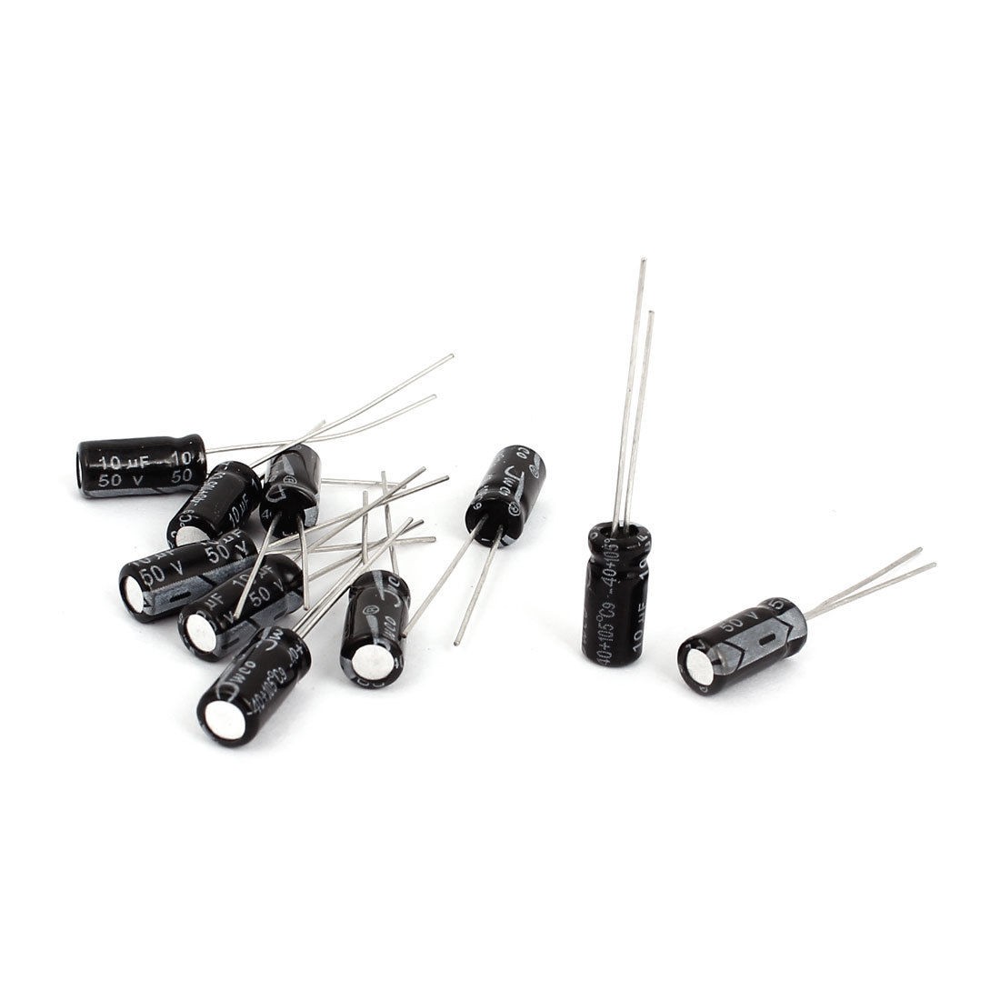 10 Pcs 10uF 50V Polarized Lead Electrolytic Capacitor Black 5mm x 11mm