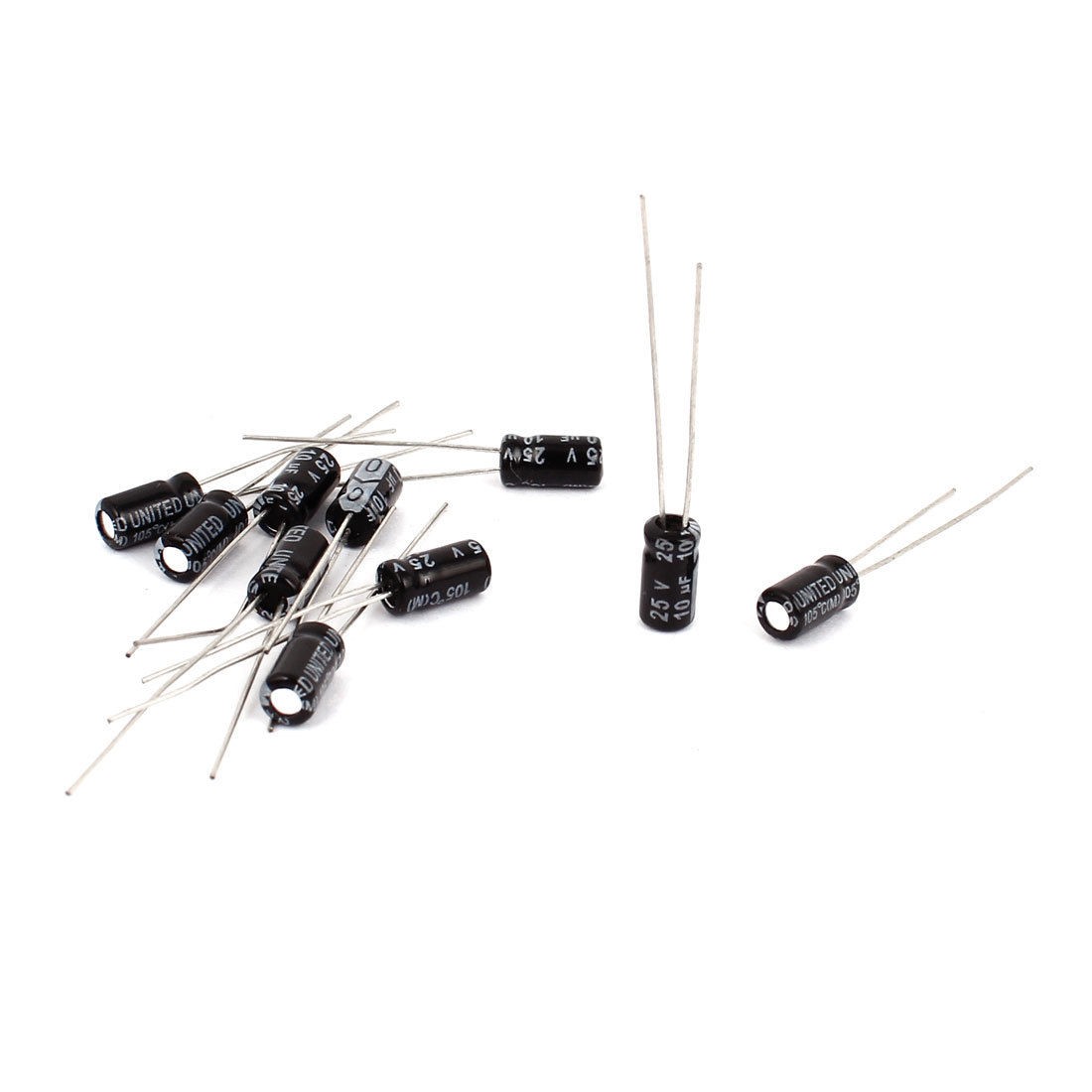 10 Pcs 4mm x 7mm 10uF 25V Polarized Radial Electrolytic Capacitor Black