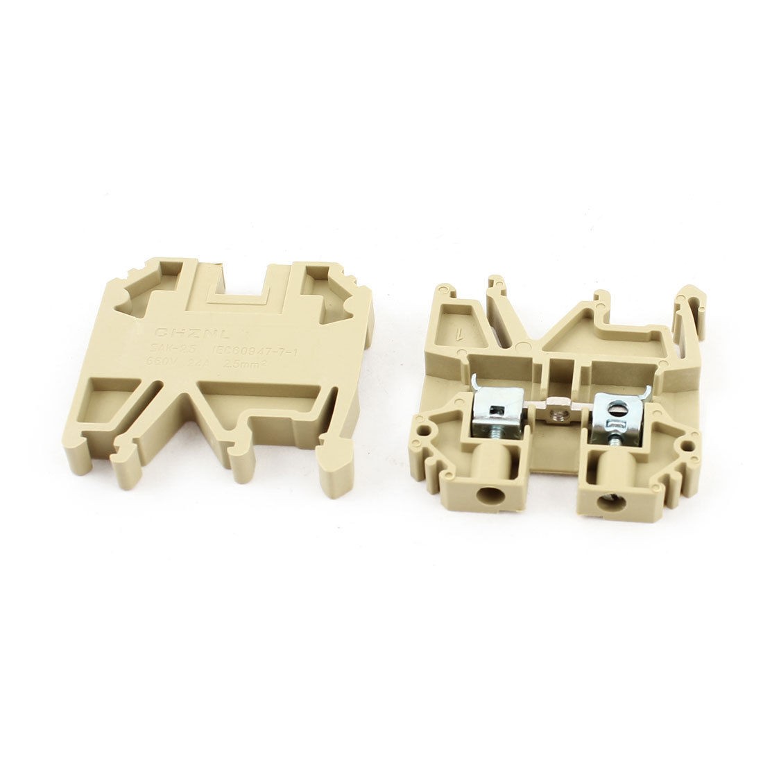 660V 24A 2 5MM2 Sak 2 5 DIN Rail Terminal Block Connector Khaki 2 Pcs
