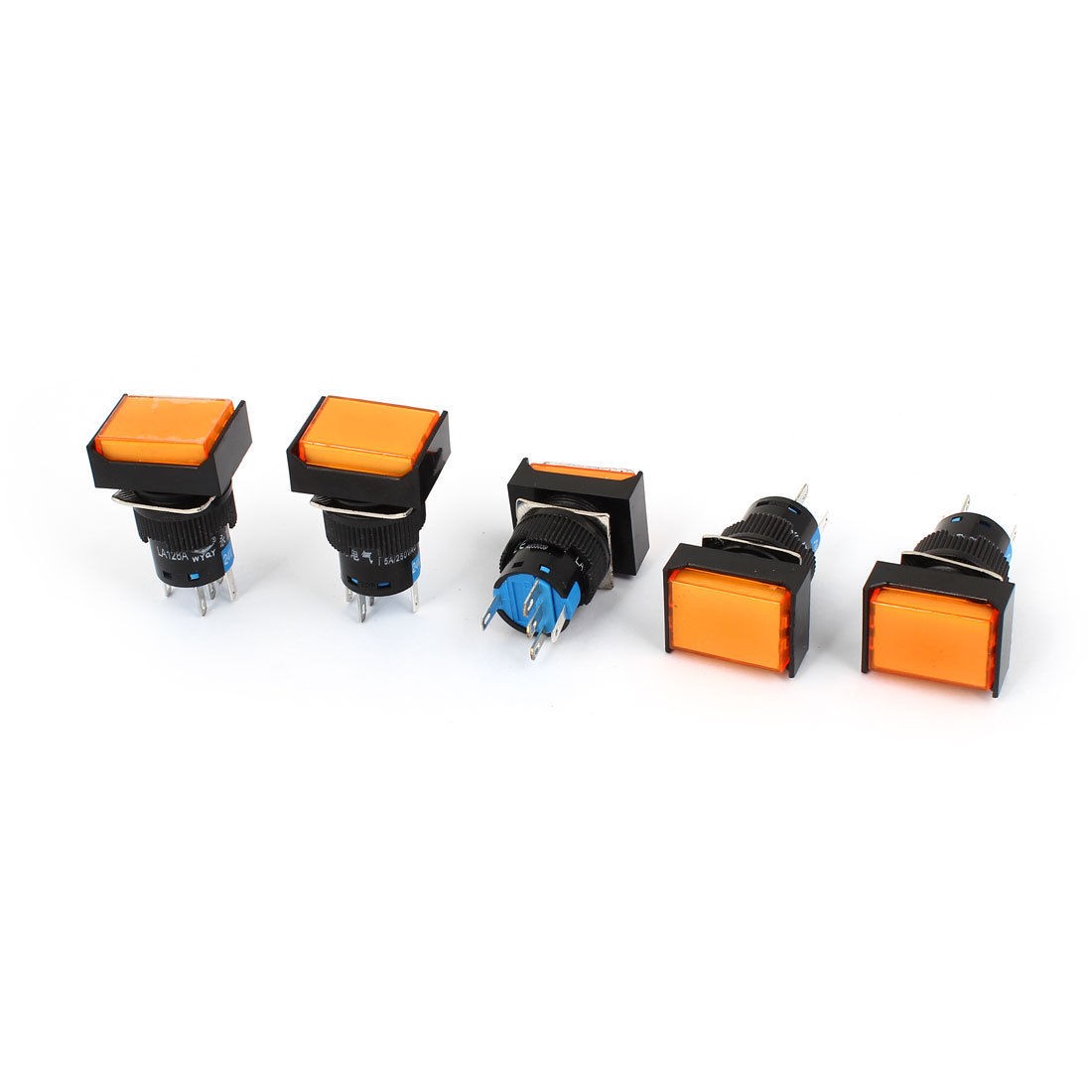 AC 250V 5A DC 24V 5 Pin Momentary Orange Indicator Lamp Push Button Switch 5pcs