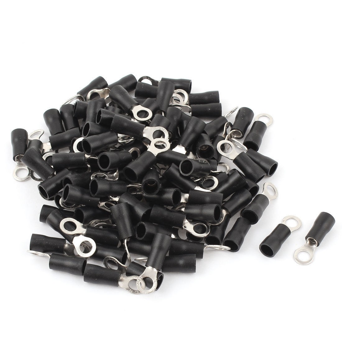100 Pcs 3 5 5S Insulated Wire Connector Ring Crimp Terminal Black 14 12AWG