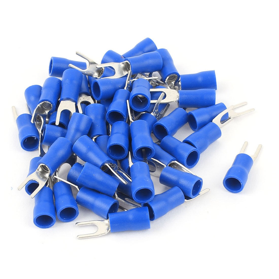 50pcs 16 14AWG 4 Stud Blue Insulated Fork Spade Terminals Electrical Connector