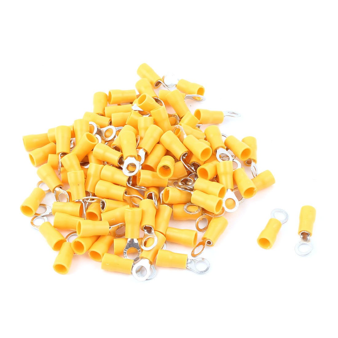 100 Pcs 2 4S Insulated Wire Connector Ring Crimp Terminal Yellow 16 14AWG