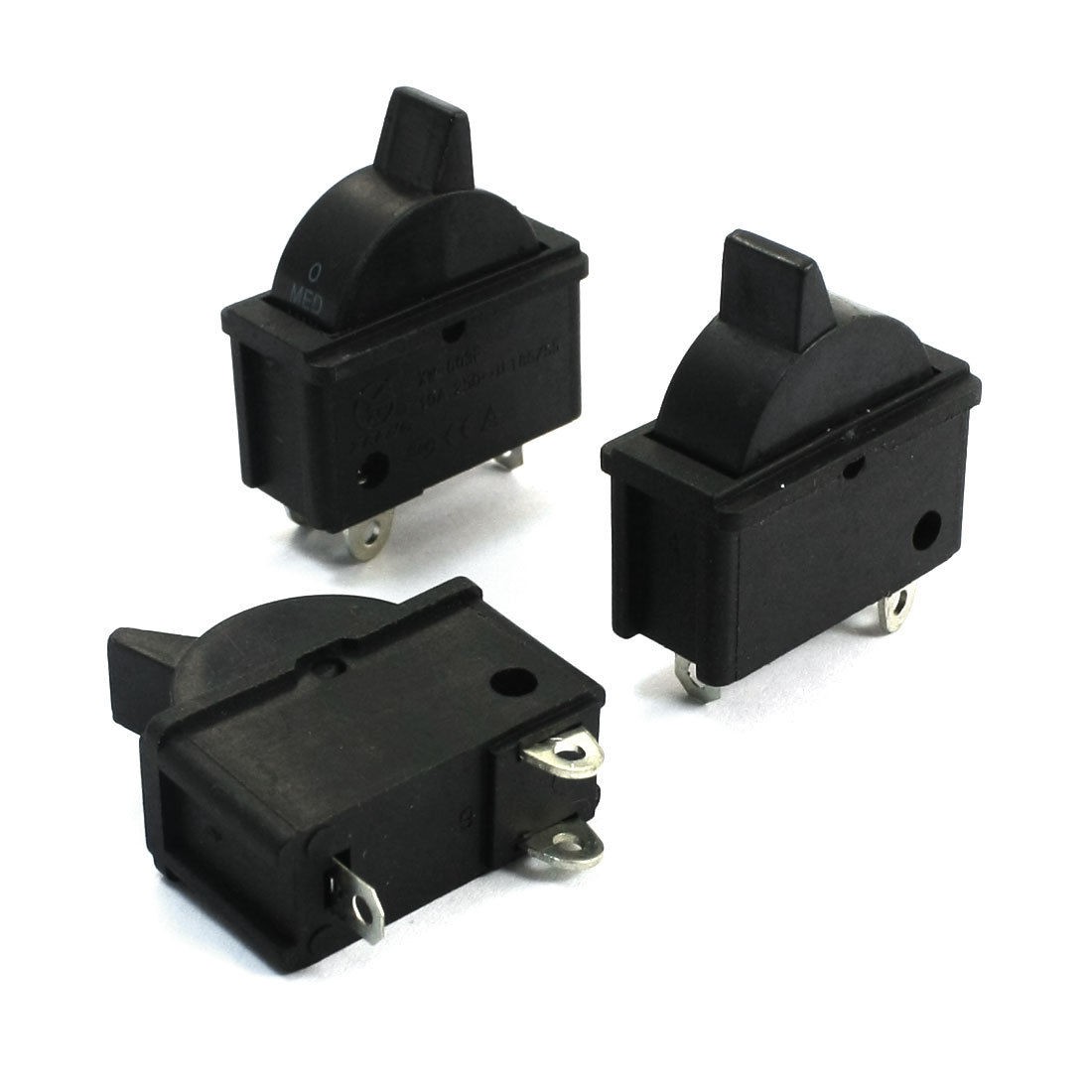 3 Pcs AC 250V 10A SPDT 3 Pin Soldering Black Rocker Switch for Hair Dryer