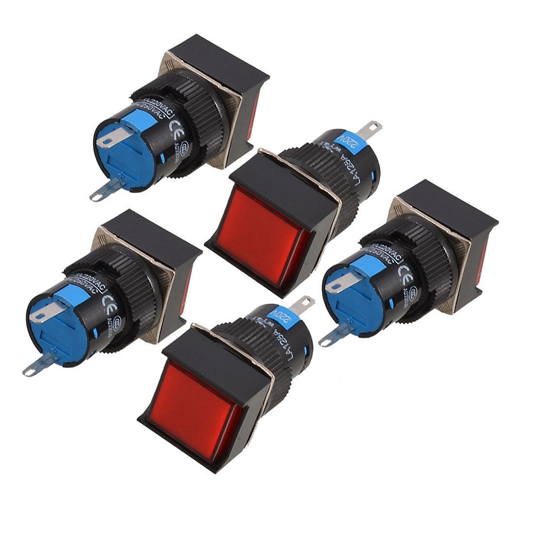5 Pcs Square Cap Red Power Fault Signal Lamp Indicator Light Pilot AC 220V 16mm
