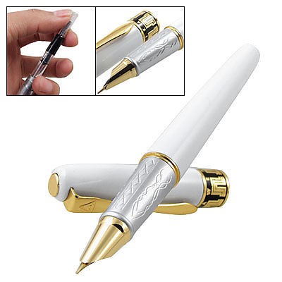 Polished White Metal Shell Gold Tone Clip Fountain Pen