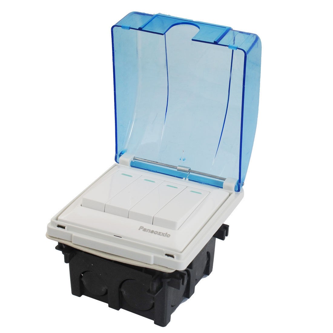 Blue Clear Cover 4 Gang Flush Mount Base Wall Panel Switch AC 250V 10A